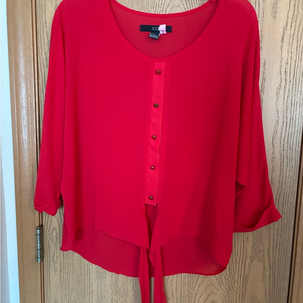 Forever 21 Women's Red Button-Front Blouse